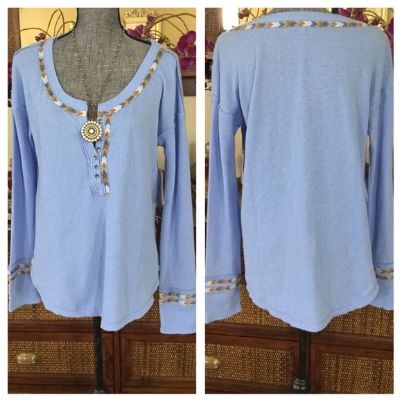 Free People Rainbow Thermal Henley Top. NWT. - Picture 4 of 7